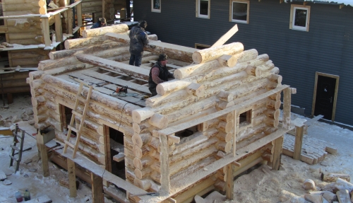 Handcrafted cedar log bathhouse