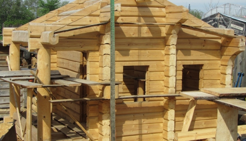 Construction of a log building on the site