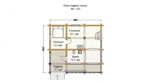 Ground floor plan of a pine house 112.1m²