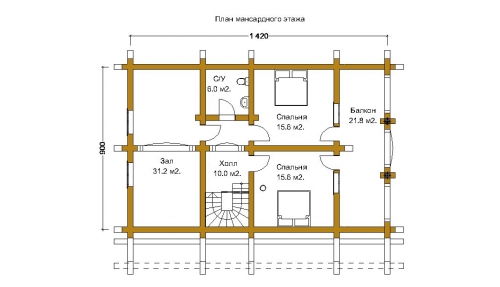 Mansard floor plan of a pine house 237.8m²