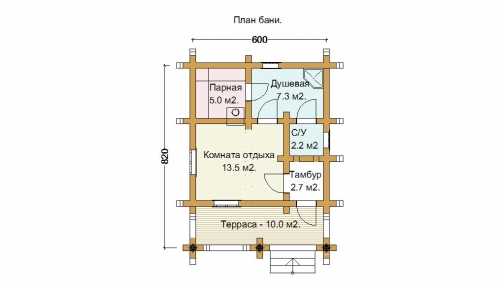 Plan of a pine bathhouse 40.7m²