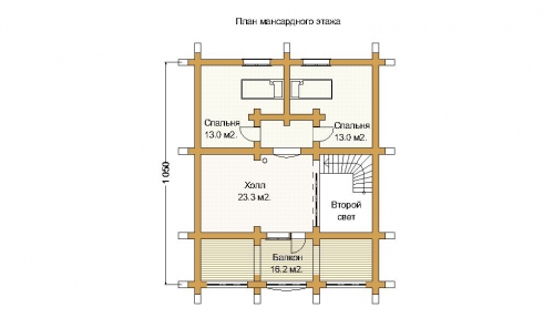 Mansard floor plan of a pine house 164.4m²